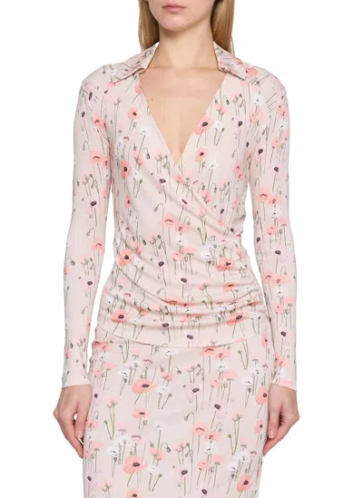 Bernadette Evangeline Long Sleeve Floral Top In Pink Poppies