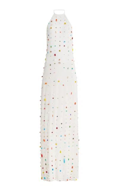 Bernadette Exclusive Francine Embroidered Crepe Maxi Halter Dress In Animal Print