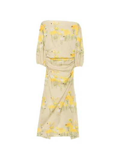 Bernadette Ezra Floral-print Cotton-blend Midi Dress In Yellow
