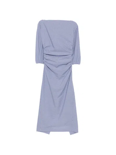 Bernadette Ezra Gingham-print Gathered Midi Dress In Blue