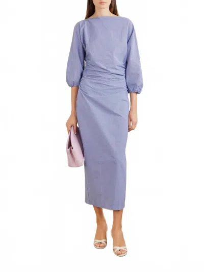 Bernadette Ezra Midi Dress In Blue Microvichy Check