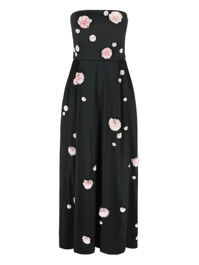 Bernadette Floral-appliqué Strapless Dress In Black