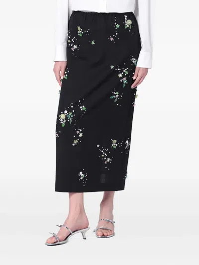 BERNADETTE FLORAL-EMBELLISHED ELASTIC-WAIST SKIRT