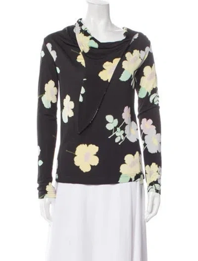 Pre-owned Bernadette Floral Print Cowl Neck Blouse In Black