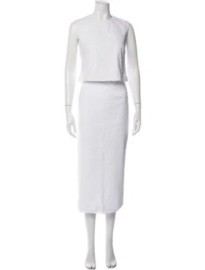 Pre-owned Bernadette Floral Print Eyelet Trim Skirt Set In White