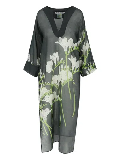 Bernadette Floral-print Kaftan Dress In Black