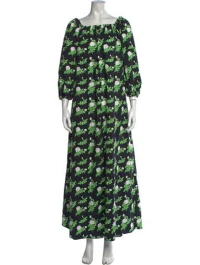 Pre-owned Bernadette Floral Print Long Dress In Black/green