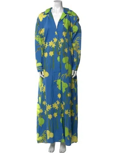 Pre-owned Bernadette Floral Print Long Dress In Blue