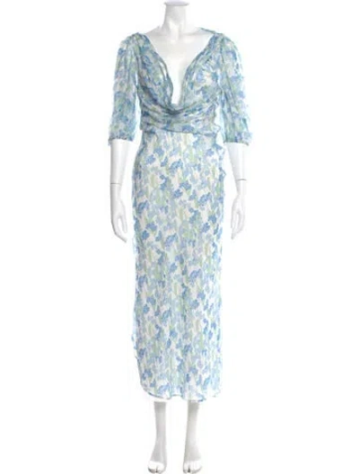 Pre-owned Bernadette Floral Print Long Dress In Blue