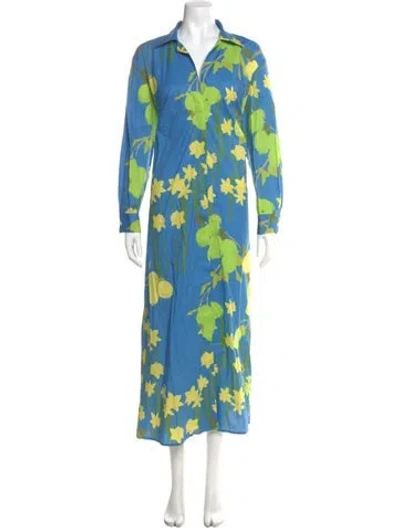 Pre-owned Bernadette Floral Print Long Dress In Blue