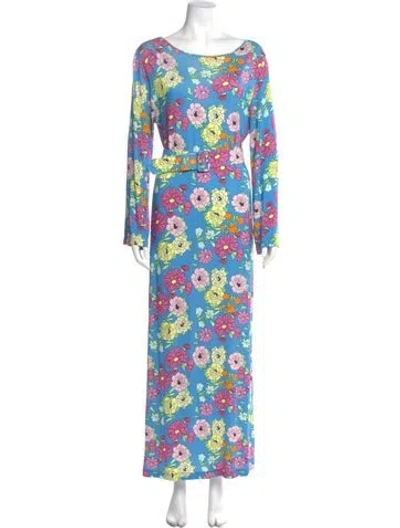 Pre-owned Bernadette Floral Print Long Dress In Blue