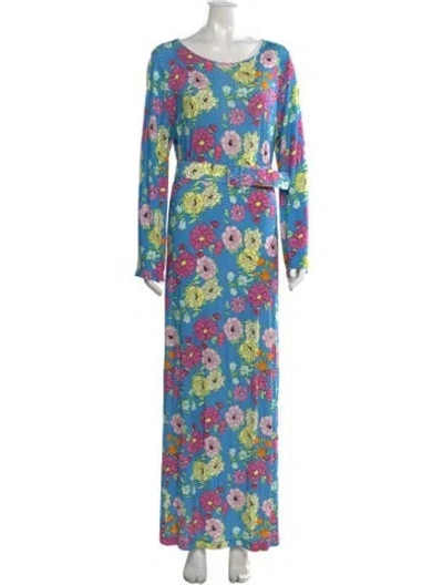 Pre-owned Bernadette Floral Print Long Dress In Blue