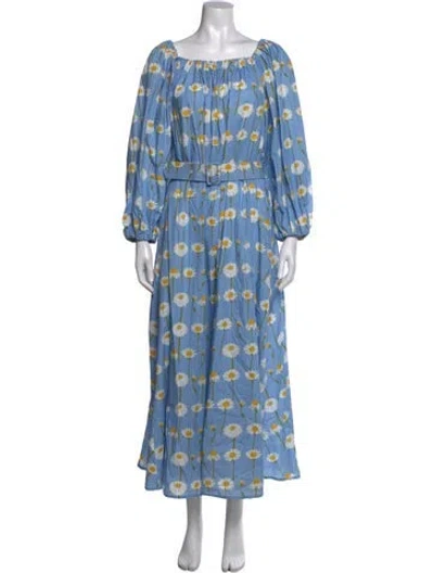 Pre-owned Bernadette Floral Print Long Dress In Blue