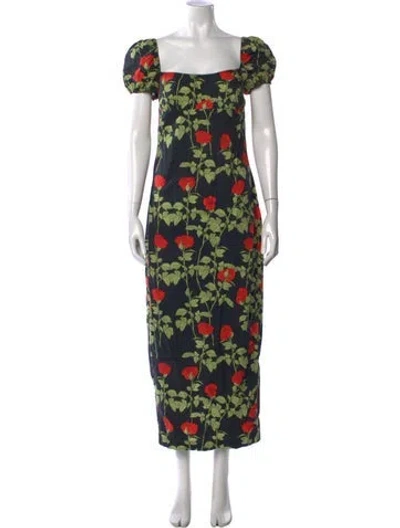 Pre-owned Bernadette Floral Print Long Dress In Green