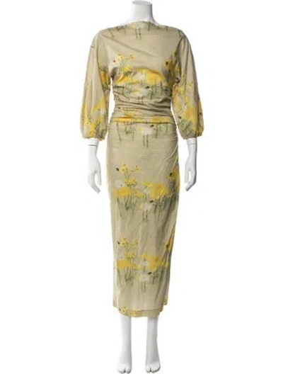 Pre-owned Bernadette Floral Print Long Dress In Green