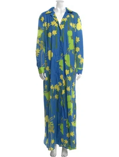 Pre-owned Bernadette Floral Print Long Dress W/ Tags In Blue