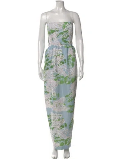 Pre-owned Bernadette Floral Print Long Dress W/ Tags In Blue