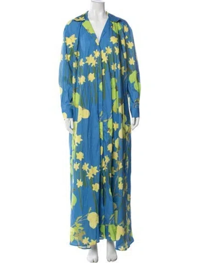 Pre-owned Bernadette Floral Print Long Dress W/ Tags In Blue