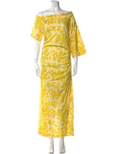 Pre-owned Bernadette Floral Print Long Dress In Yellow
