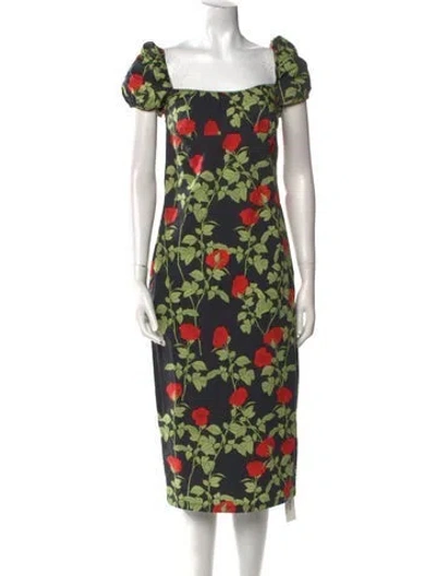 Pre-owned Bernadette Floral Print Midi Length Dress In Green