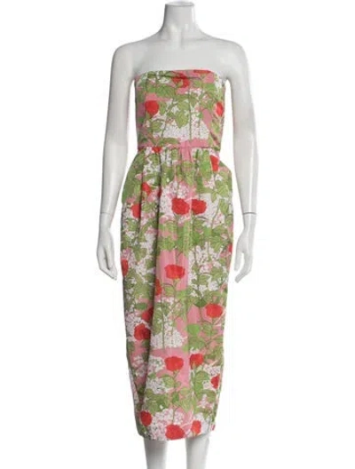 Pre-owned Bernadette Floral Print Midi Length Dress In Green