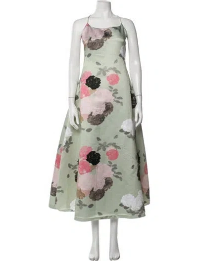 Pre-owned Bernadette Floral Print Midi Length Dress In Green