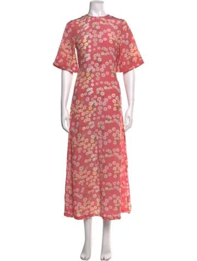 Pre-owned Bernadette Floral Print Midi Length Dress In Pink