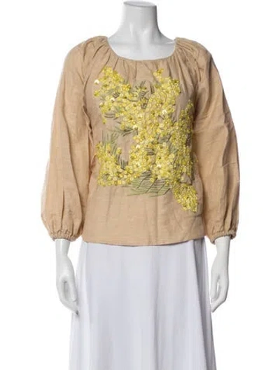 Pre-owned Bernadette Floral Print Scoop Neck Top In Neutrals