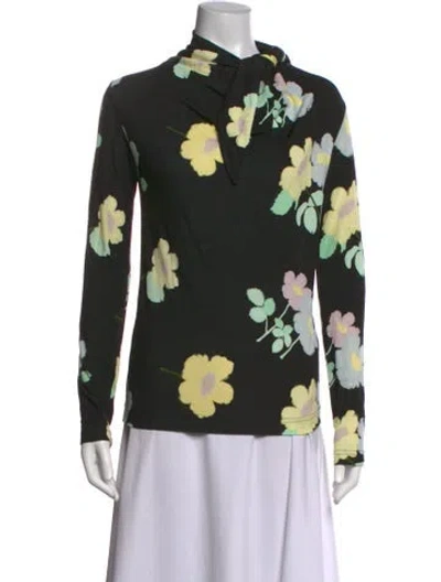 Pre-owned Bernadette Floral Print Tie Neck Top In Black