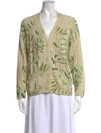 Pre-owned Bernadette Floral Print V-neck Sweater In Green