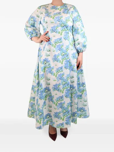 Pre-owned Bernadette Floral-print Puff-sleeve Maxi Dress In White
