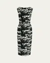 Bernadette Flower-print Boat-neck Belted Midi Dress In Black