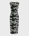 Bernadette Flower-print Boat-neck Belted Midi Dress In Snowdrop Black