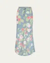 Bernadette Flower Printed Drawstring Silk Maxi Skirt