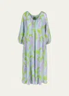 Bernadette Flower Printed Linen Maxi Dress In Wisteria Small P