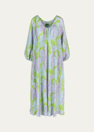 Bernadette Flower Printed Linen Maxi Dress In Wisteria Small P