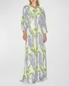 Bernadette Fran Crepe De Chine Floral Print Maxi Dress In Wisteria Small Purple On Ivory