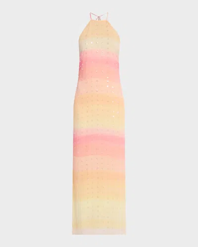 Bernadette Francine Embellished Stripe Maxi Halter Dress In Pink