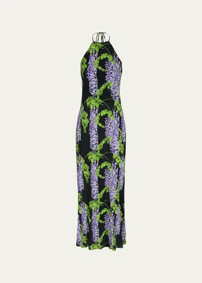 Bernadette Frannie Floral Print Maxi Dress In Wisteria Small Purple On Black