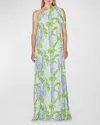 BERNADETTE GALA ONE-SHOULDER WISTERIA PRINTED MAXI DRESS WITH BOW DETAIL