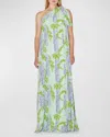 Bernadette Gala One-shoulder Wisteria Printed Maxi Dress With Bow Detail In Wisteria Small Purple On Mint