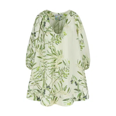 Bernadette Georgette Printed Linen Mini Dress In Olive Tree - Butter