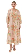 Bernadette Georgette Printed Linen Midi Dress In Pink