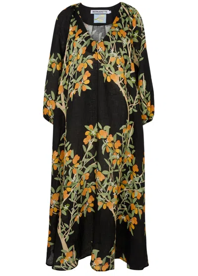 Bernadette Georgette Floral-print Linen Maxi Dress In Black