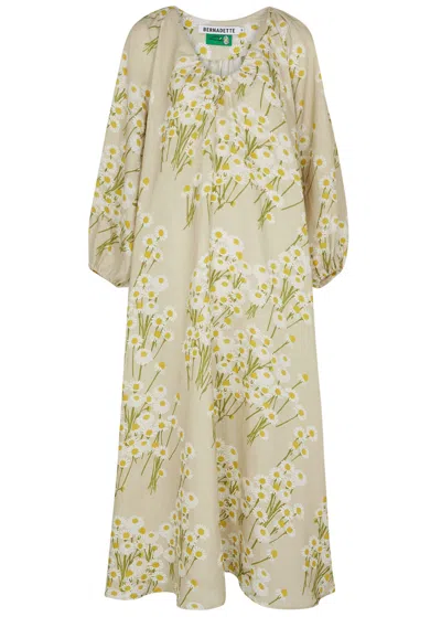 Bernadette Georgette Floral-print Linen Midi Dress In Beige