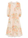 Bernadette Georgette Printed Linen Midi Dress In Orange
