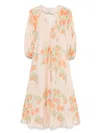 Bernadette Georgette Printed Linen Midi Dress In Orange