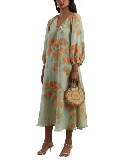 Bernadette Georgette Peach Tree Maxi Dress In Green