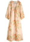 Bernadette Georgette Printed Linen Midi Dress In Multi Print