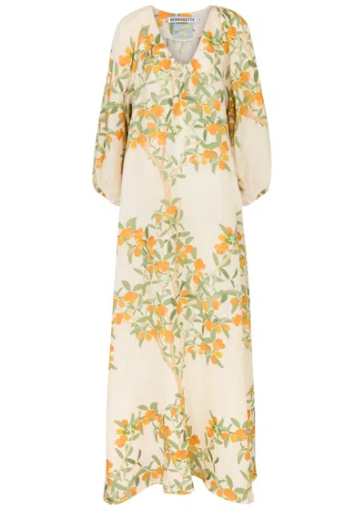 Bernadette Georgio Floral-print Linen Gown In Cream